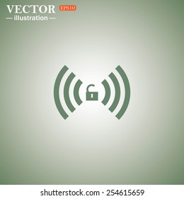 Green icon on a green background. Wireless network access is open, unlocked , vector illustration, EPS 10