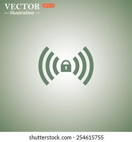 Green icon on a green background. Wireless network access is closed, locked, vector illustration, EPS 10