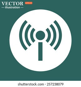 The green icon on a white circle on a green background. The wireless network , vector illustration, EPS 10