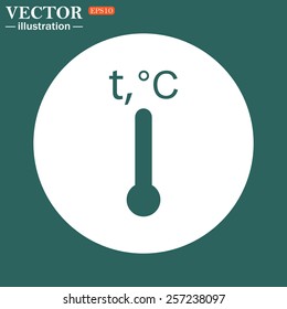 The green icon on a white circle on a green background. Thermometer , vector illustration, EPS 10