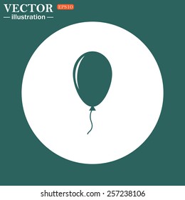 The green icon on a white circle on a green background. Balloon sign icon. Birthday air balloon with rope or ribbon symbol.  Vector illustration, EPS 10