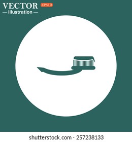 The green icon on a white circle on a green background. Toothbrush and Toothpaste , vector illustration, EPS 10
