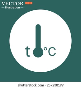 The green icon on a white circle on a green background. Thermometer , vector illustration, EPS 10