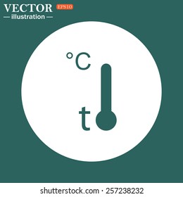 The green icon on a white circle on a green background. Thermometer , vector illustration, EPS 10