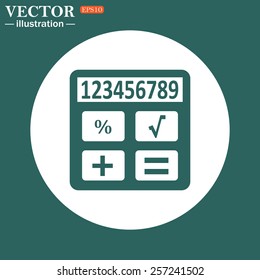 The green icon on a white circle on a green background. icon calculator, vector illustration, EPS 10