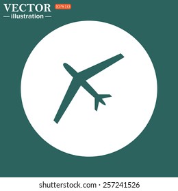 The green icon on a white circle on a green background. plane, vector, EPS 10
