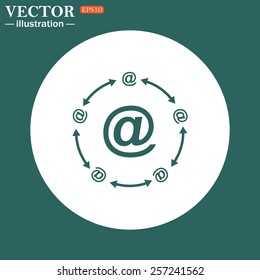 The green icon on a white circle on a green background. Internet e-mail, vector illustration, EPS 10
