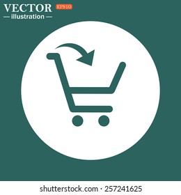 The green icon on a white circle on a green background. put in shopping cart , vector illustration, EPS 10