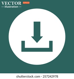 The green icon on a white circle on a green background. Download.  Vector illustration EPS 10
