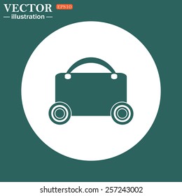 The green icon on a white circle on a green background. suitcase on wheels , vector illustration, EPS 10