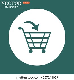 The green icon on a white circle on a green background. put in shopping cart , vector illustration, EPS 10