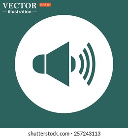The green icon on a white circle on a green background. Sound on, vector illustration, EPS 10