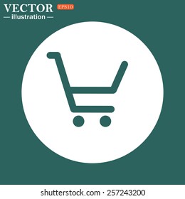The green icon on a white circle on a green background. put in shopping cart , vector illustration, EPS 10