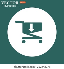 The green icon on a white circle on a green background. put in shopping cart , vector illustration, EPS 10