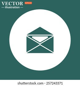 The green icon on a white circle on a green background. open envelope with a letter, vector, EPS 10