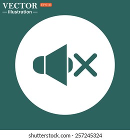 The green icon on a white circle on a green background. Sound off , vector illustration, EPS 10