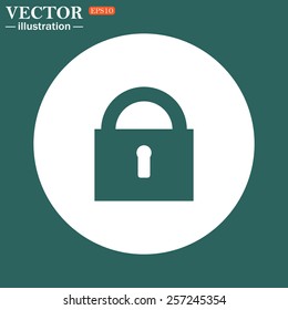 The green icon on a white circle on a green background. lock black , vector illustration, EPS 10