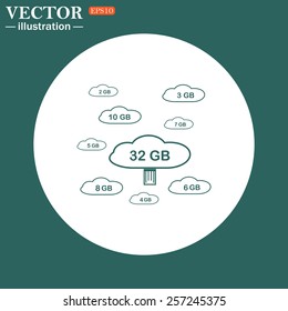 The green icon on a white circle on a green background. collection of cloud storage , vector illustration, EPS 10