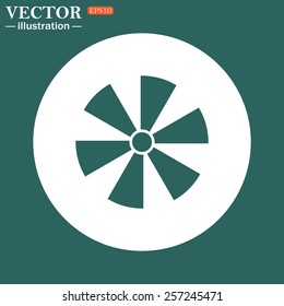 The green icon on a white circle on a green background. fan, vector illustration, EPS 10 