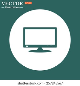 The green icon on a white circle on a green background. computer display, vector illustration, EPS 10