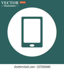 The green icon on a white circle on a green background. Smartphone, phone, mobile phone , vector illustration, EPS 10