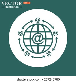 The green icon on a white circle on a green background. Internet e-mail, vector illustration, EPS 10