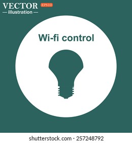 The green icon on a white circle on a green background. LED lamp controlled via wi-fi network, vector illustration, EPS 10