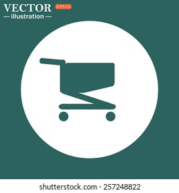 The green icon on a white circle on a green background. Shoping basket , vector illustration, EPS 10