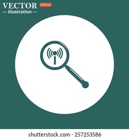 The green icon on a white circle on a green background. Search wi-fi network , vector illustration, EPS 10