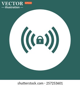 The green icon on a white circle on a green background. Wireless network access is closed, locked, vector illustration, EPS 10