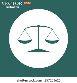 The green icon on a white circle on a green background. Icon scales balance , vector illustration, EPS 10