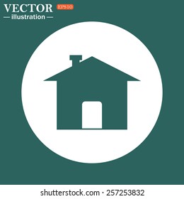 The green icon on a white circle on a green background. Home, vector illustration, EPS 10