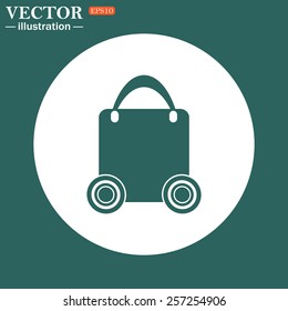 The green icon on a white circle on a green background. bag on wheels , vector illustration, EPS 10
