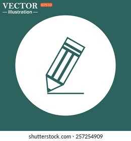 The green icon on a white circle on a green background.  black pencil, vector, EPS 10