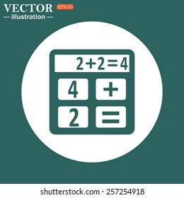 The green icon on a white circle on a green background. icon calculator, vector illustration, EPS 10