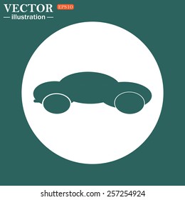 The green icon on a white circle on a green background. black car , vector illustration, EPS 10