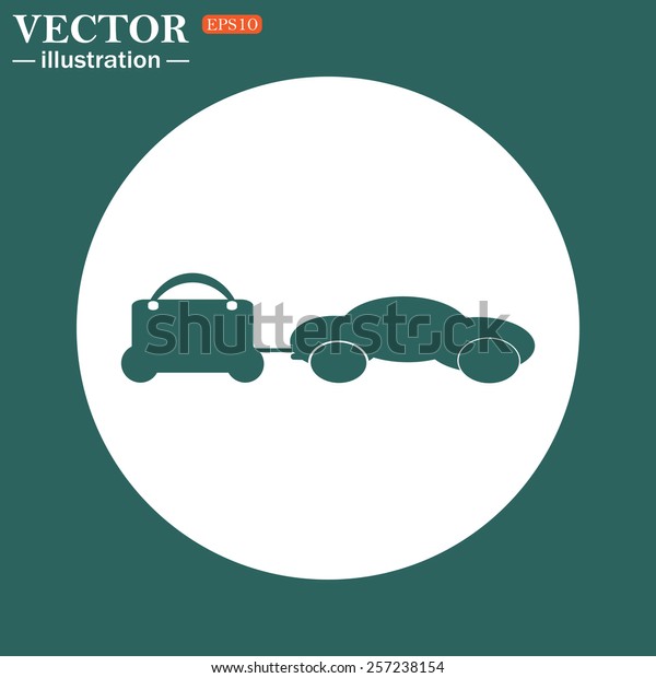 The\
green icon on a white circle on a green background. trailer, car,\
suitcase on wheels , vector illustration, EPS\
10