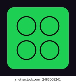 Green icon with outline circles. Geometric shape in brutalist style. Brutalism figure, patch with square form. Stylized futuristic design element with abstract print. Flat isolated vector illustration