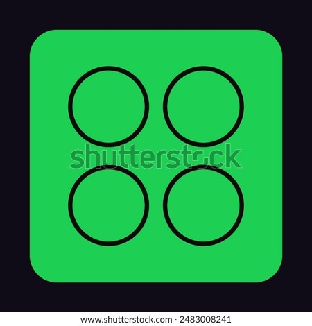 Green icon with outline circles. Geometric shape in brutalist style. Brutalism figure, patch with square form. Stylized futuristic design element with abstract print. Flat isolated vector illustration