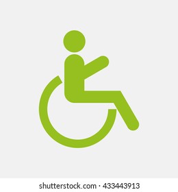 Green icon of Patient On Wheel Chair on Light Gray background. Eps-10.