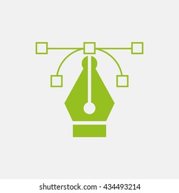 Green icon of Pen Tool on Light Gray background. Eps-10.
