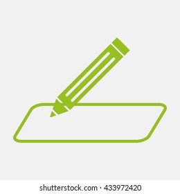 Green icon of Pencil on Light Gray background. Eps-10.