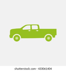 Green icon of Pick-Up Car on Light Gray background. Eps-10.