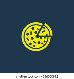 Green icon of Pizza on dark blue background. Eps.10