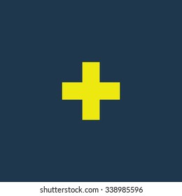 Green icon of Plus on dark blue background. Eps.10