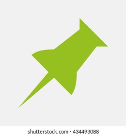 Green icon of Push Pin on Light Gray background. Eps-10.