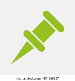 Green icon of Push Pin on Light Gray background. Eps-10.
