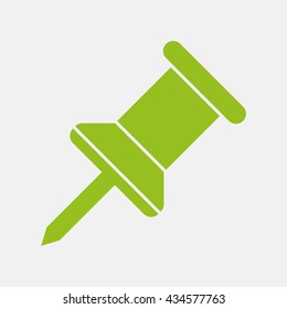 Green icon of Push Pin on Light Gray background. Eps-10.
