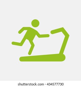 Green icon of Runner On Treadmill on Light Gray background. Eps-10.