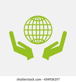 Green icon of Save Planet, Save Globe on Light Gray background. Eps-10.